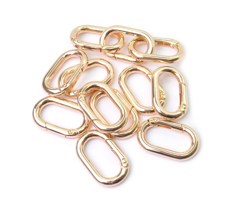 Bobeey 4pcs Carabiner Metal Spring Key Ring Spring Snap Hooks Clip Spring Keyring Buckle Oval Ring for Bags Purses BBC39(Light Gold) - Image 4